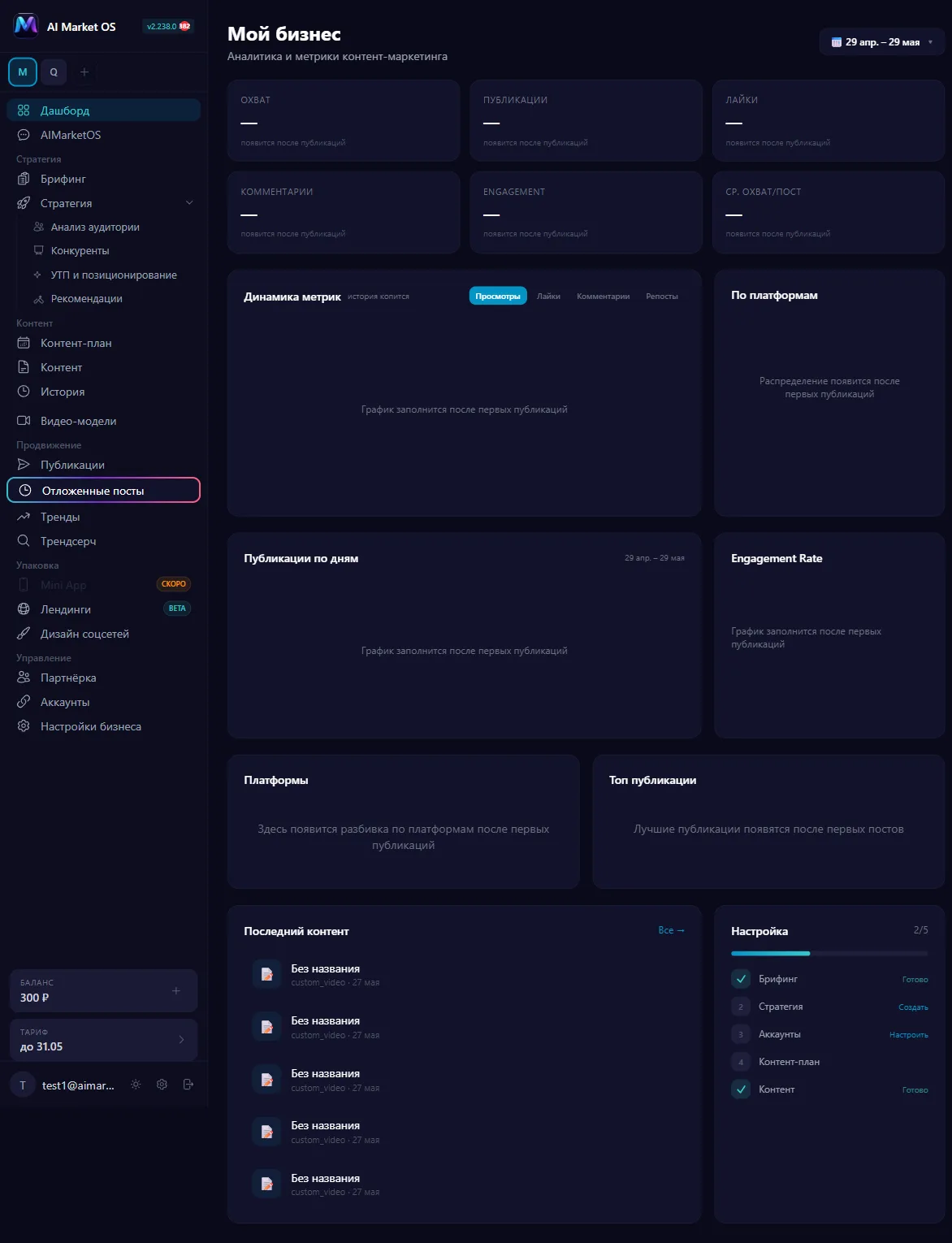 Дашборд аналитики в AI Market OS