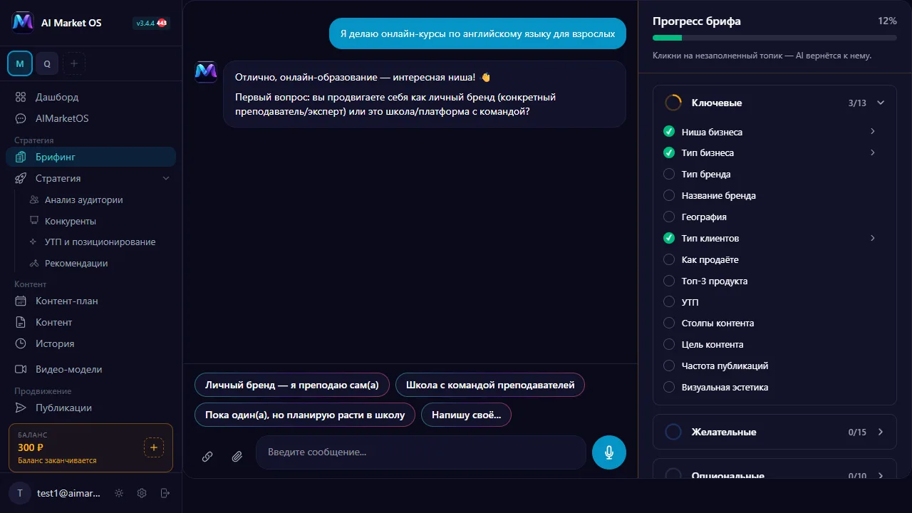 AI-чат брифинга в AI Market OS